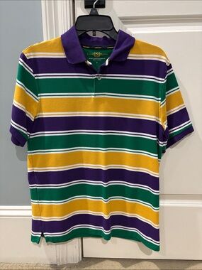 Club Room Striped Polo in Purple, Green & Yellow